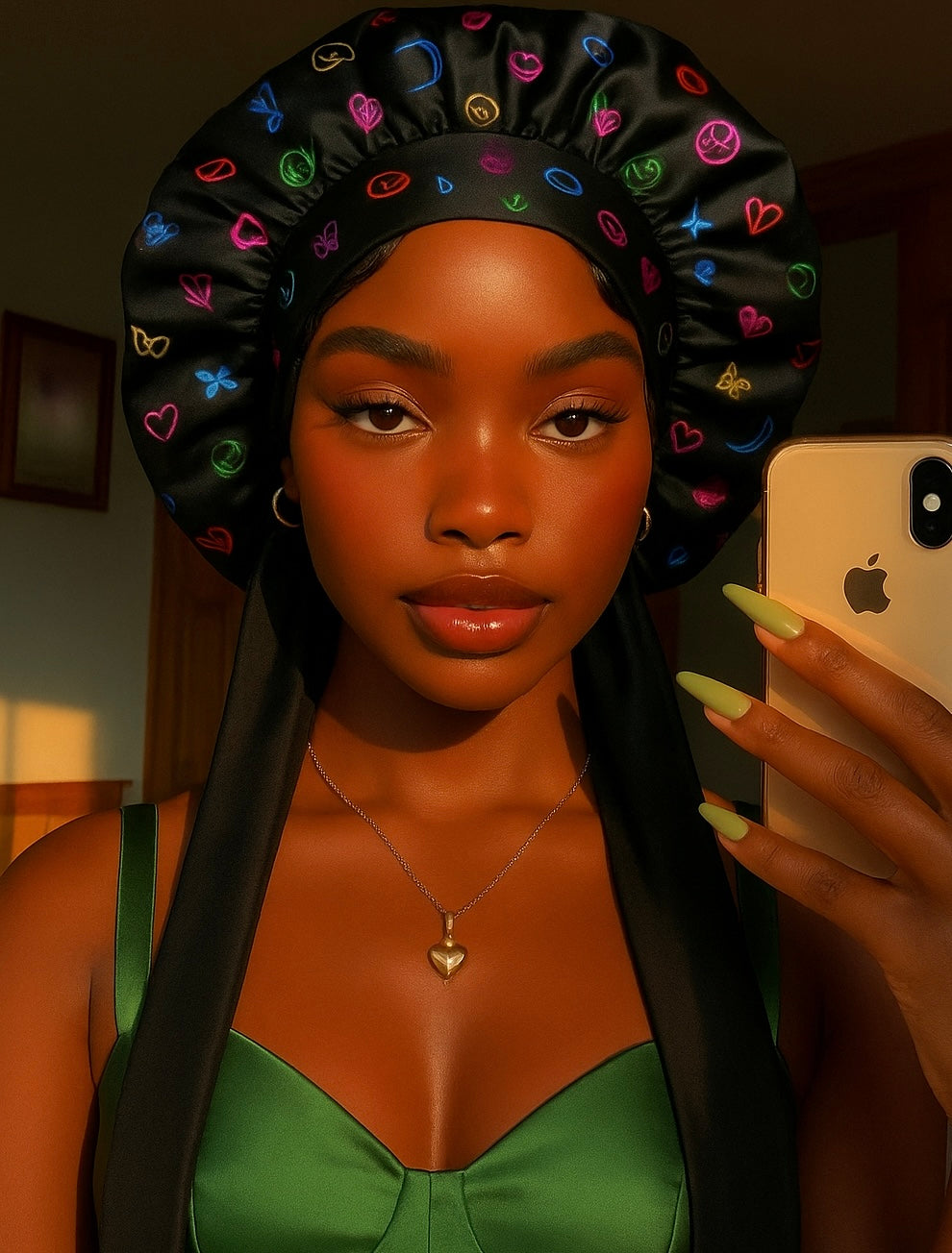 Neon emoji short Silk Bonnet